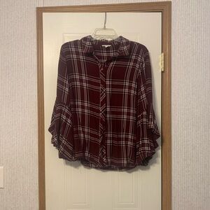 EST. 1946. Red, black, and white checked shirt. Billowy sleeves. Size 18/20W.